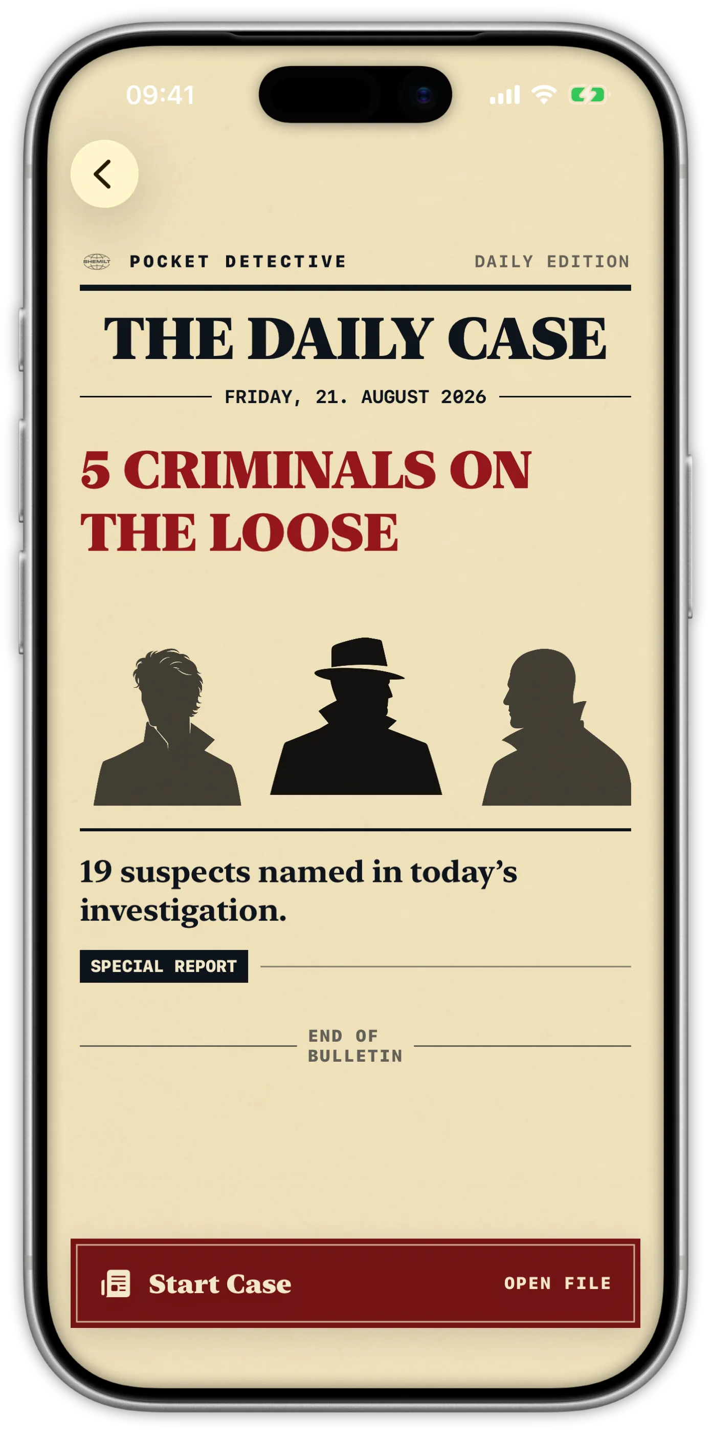 Pocket Detective Daily Case on iPhone