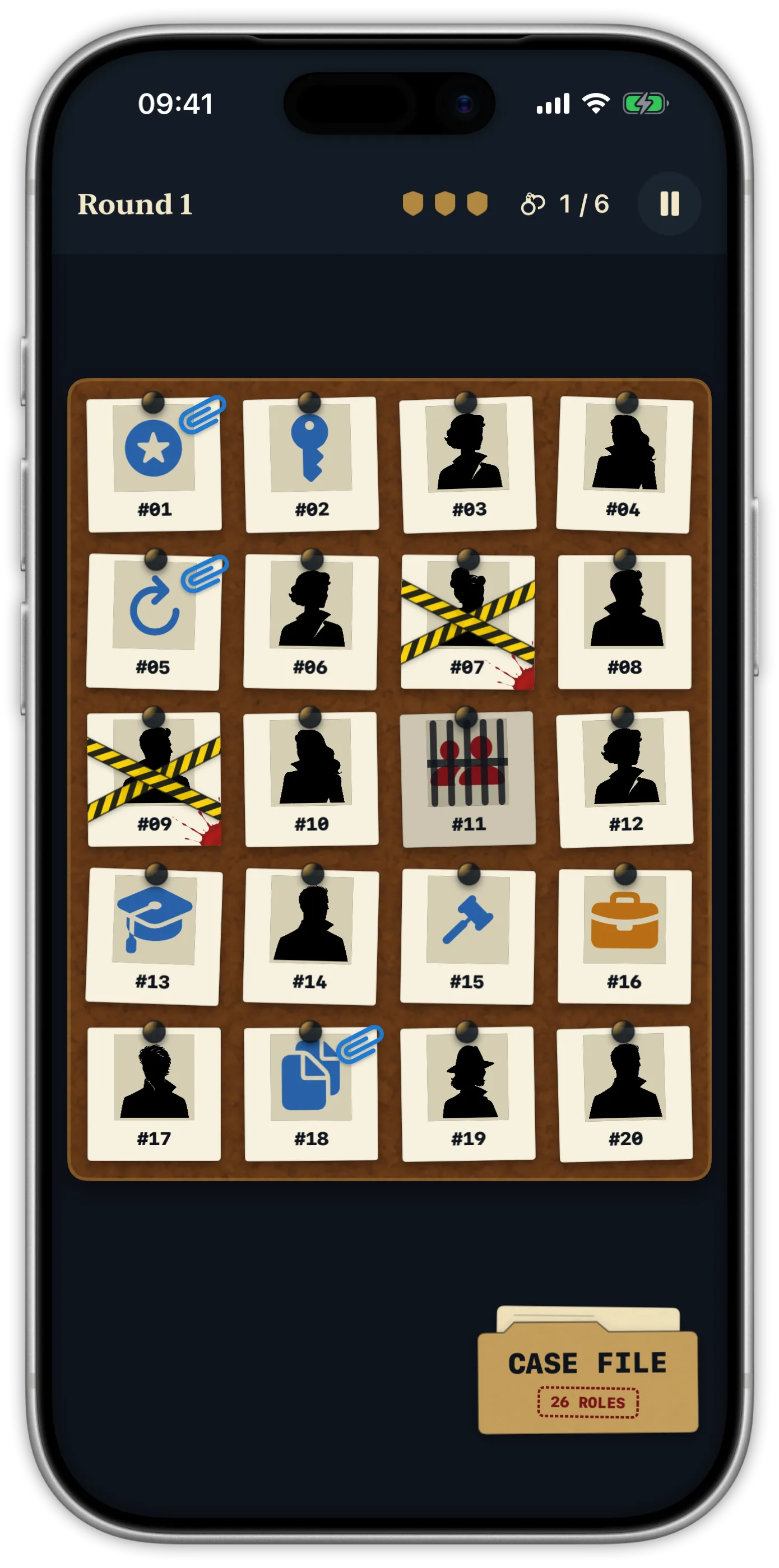 Pocket Detective suspect board on iPhone