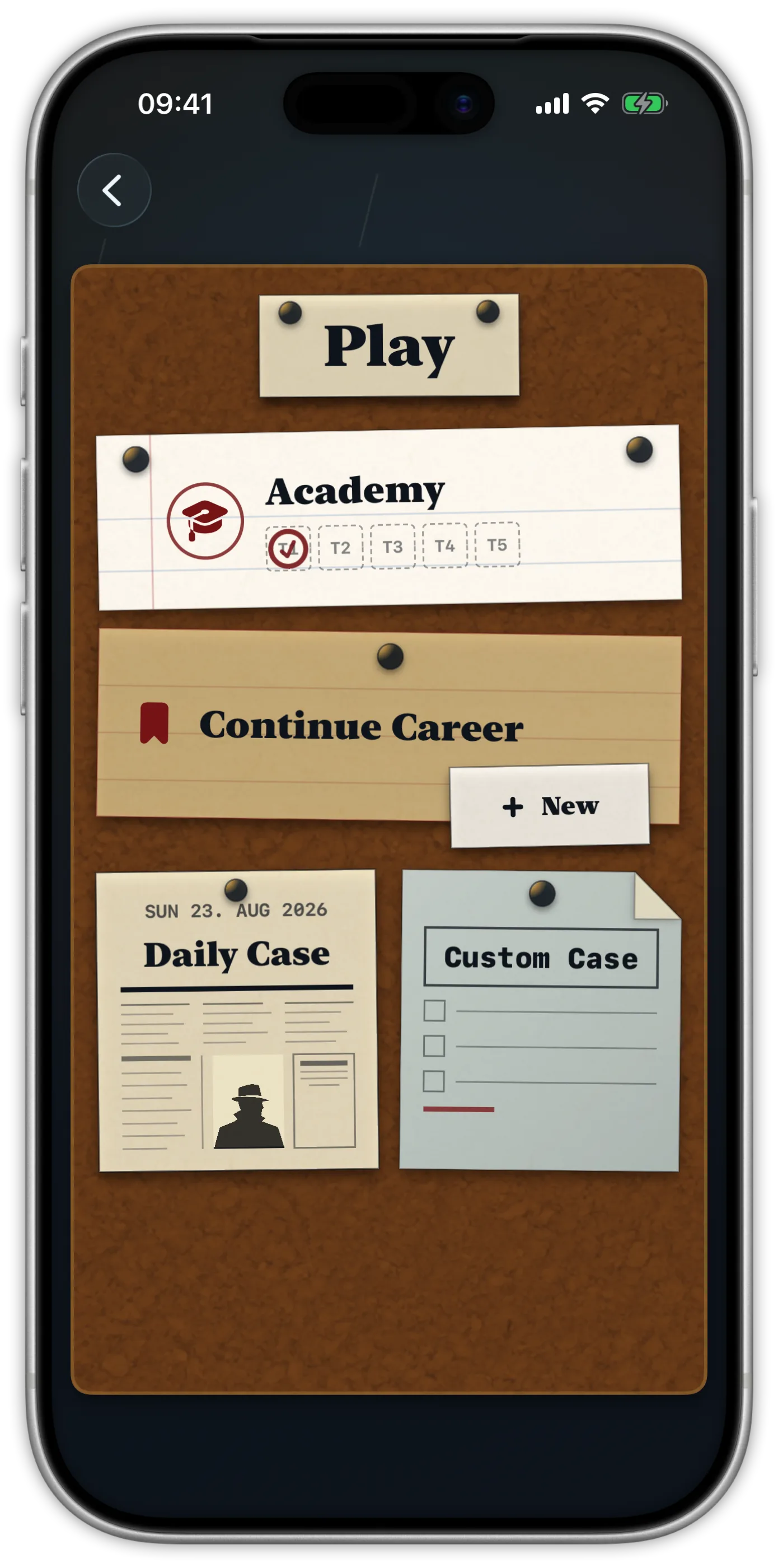 Academy, Career, Daily Case, and Custom Case game modes